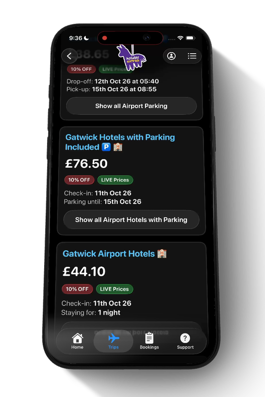 Live prices leading into booking management in the Holiday Extras app