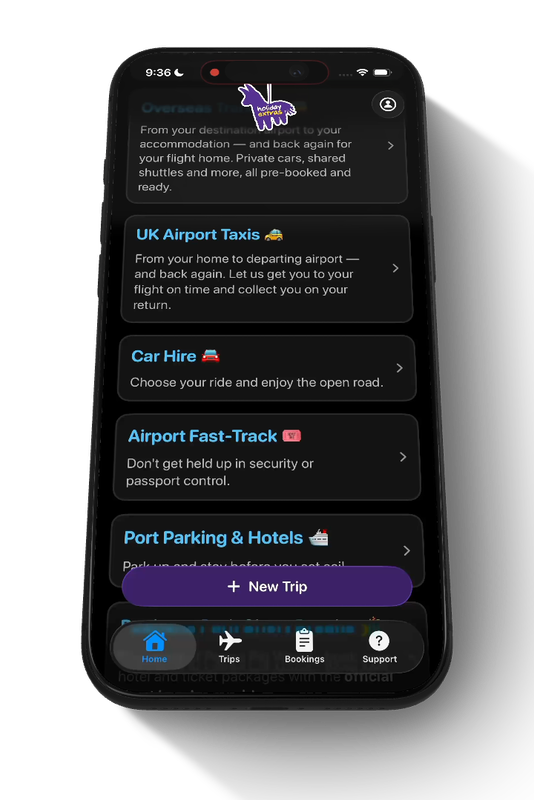 Trips and live travel extras in the Holiday Extras app