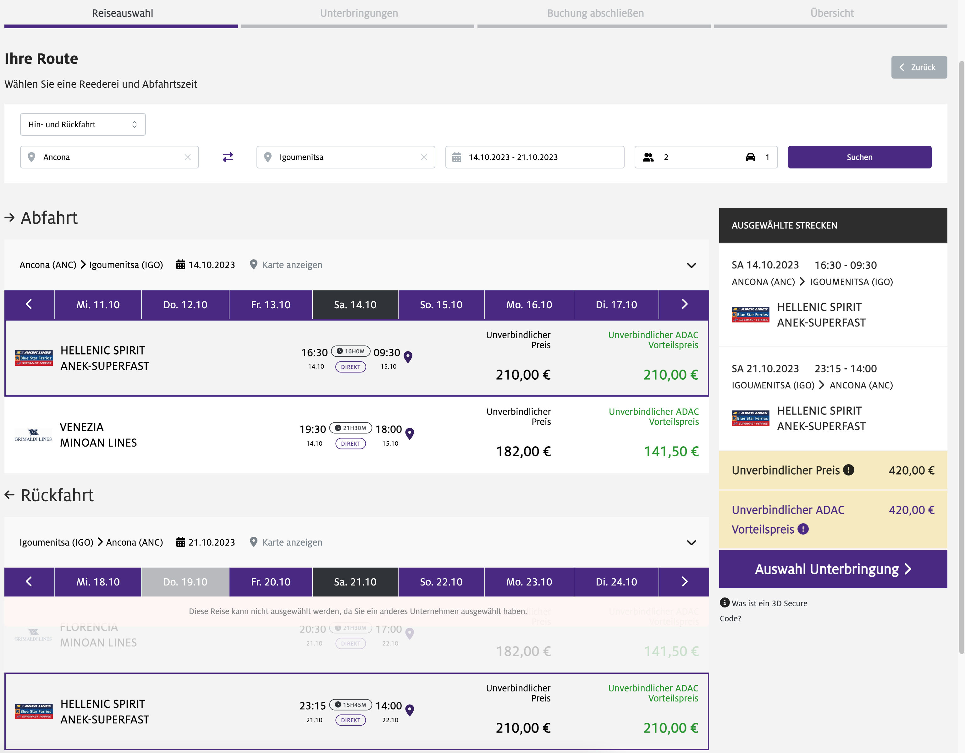 Fähre Strecke Muster