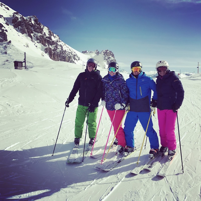 Matthew Pack with wife Amanda and parents Gerry and Carol skiing in Serre Chevallier